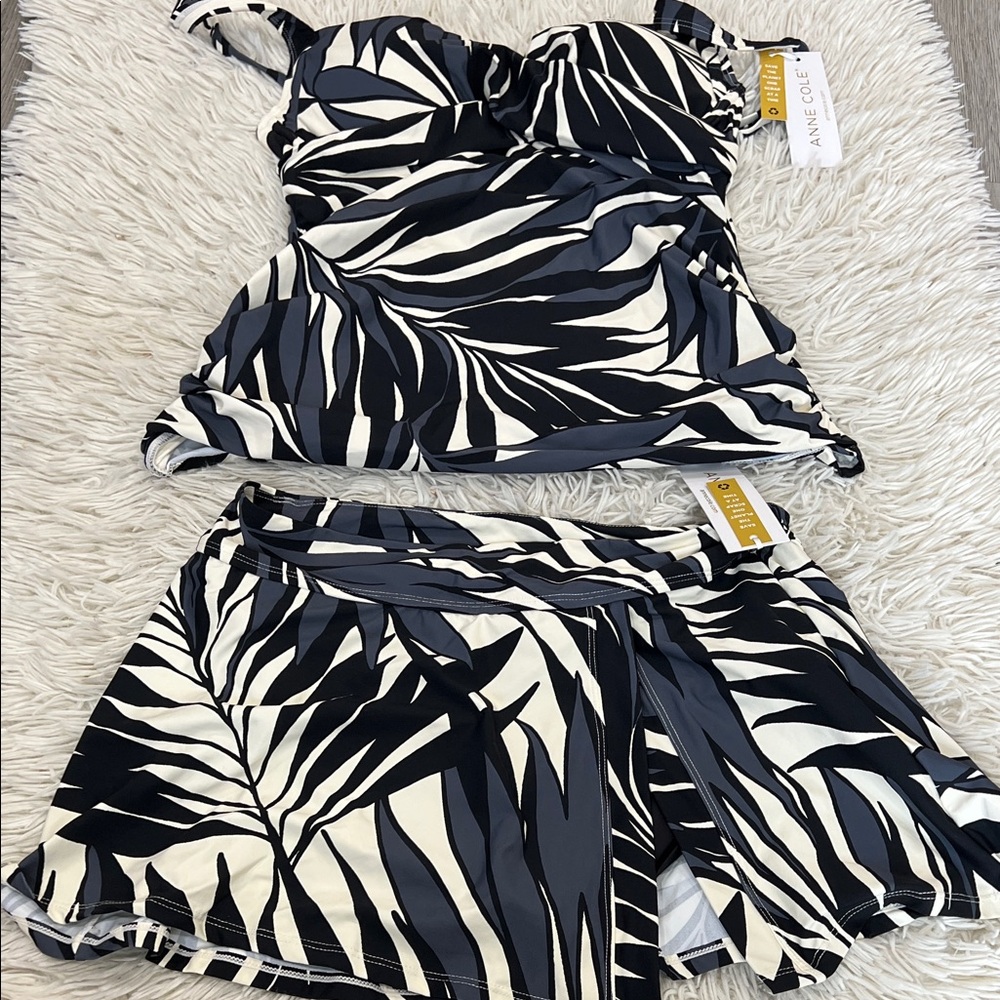 Anne Cole Women's Printed Draped-Front Tankini Top & Palm Chic Banded Side Skirt